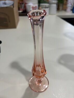Vintage Pink Glass swung Bud Vase - Elegant Narrow Stem